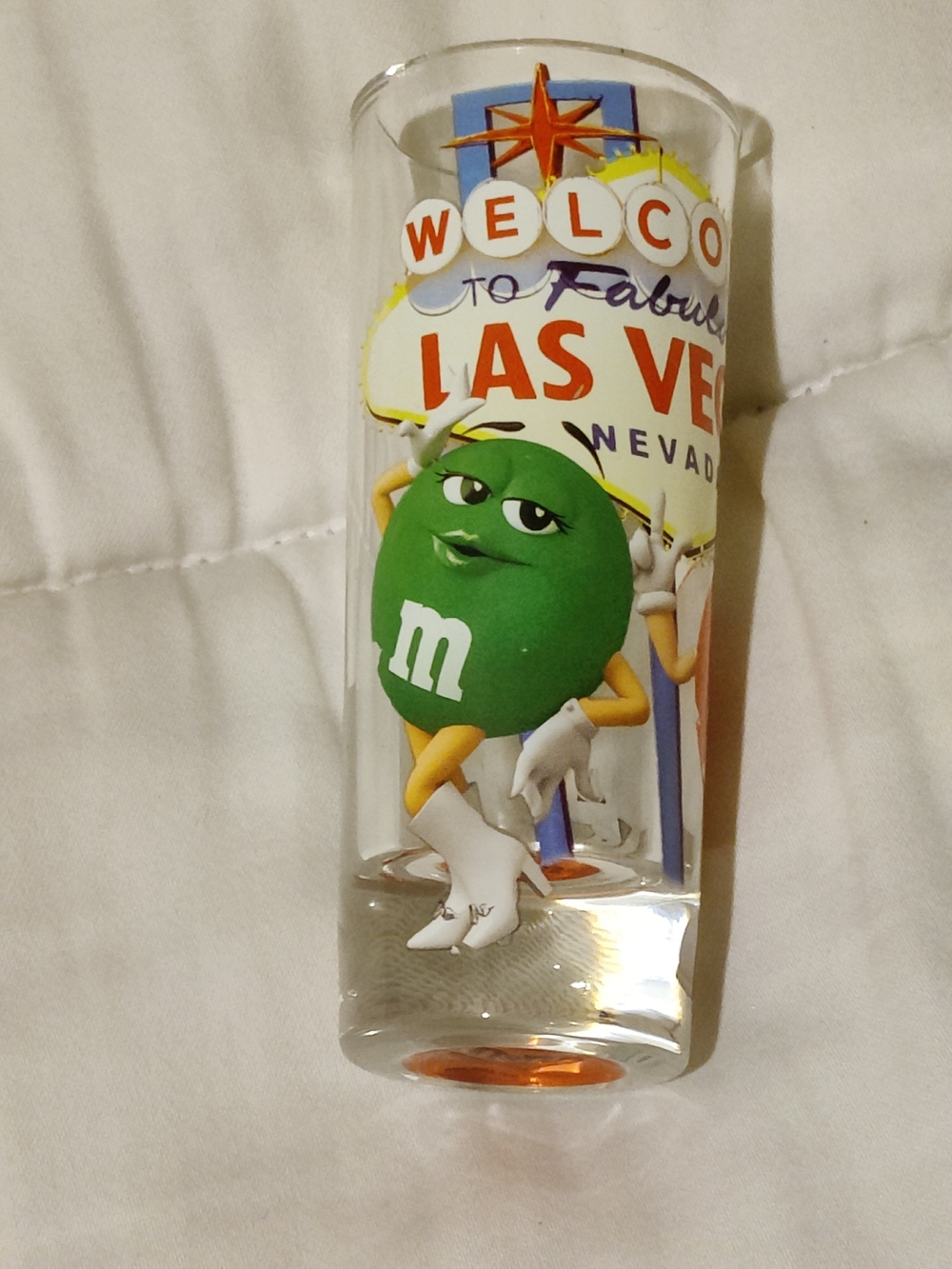 M&M'S Green Character Las Vegas Shot Glass ( Has A Couple Scratches)